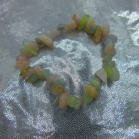 Aquamarine & Morganite Chips 7" Stretchy Gemstone Bracelet - Picture 2 of 3